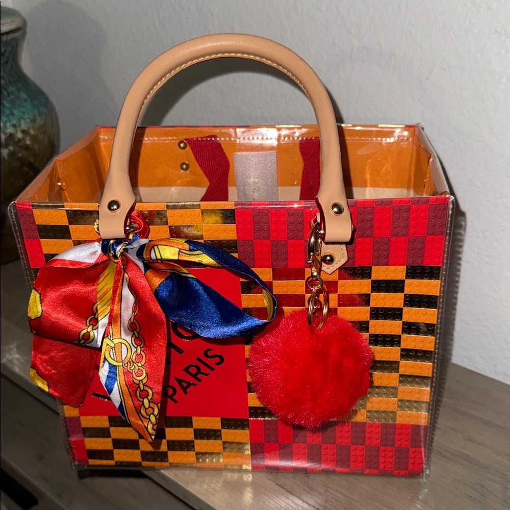 LV LEGO Red and gold Women's Shopping tote Bag